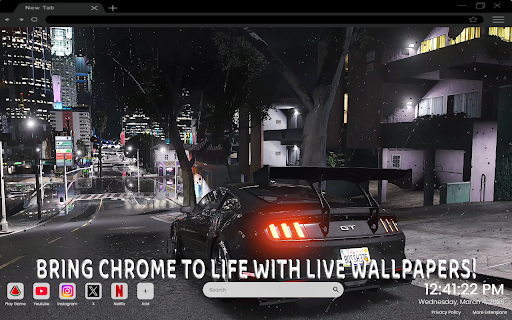 Ford Mustang GT GTA 5 Live Wallpaper :: One of the most powerful car live wallpapers for Chrome – featuring the Ford Mustang GT in GTA 5 style.