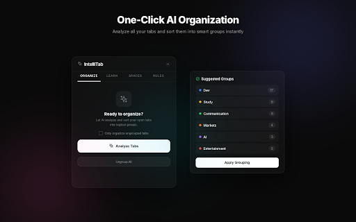 IntelliTab :: AI-powered browser extension that intelligently organizes tabs.