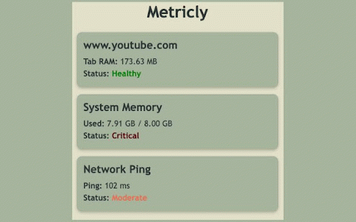 Metricly - RAM & Ping Monitor :: Monitor tab memory, system memory, and ping in real-time.
