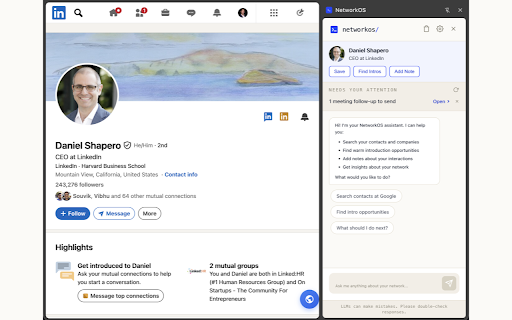 NetworkOS :: Sync your LinkedIn connections to NetworkOS and chat with your network from the side panel.