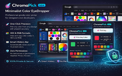 Color Picker & EyeDropper – HEX, RGB & History :: Pick colors from webpages instantly. Copy HEX and RGB values, save color history, and work without extra permissions.