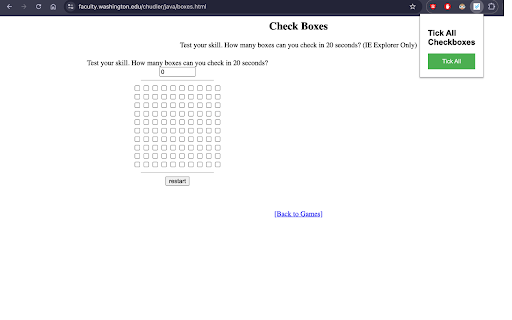 TickBox :: On the click of a button checks all checkboxes on a webpage, without any error, useful in tasks of batch selection where select all…