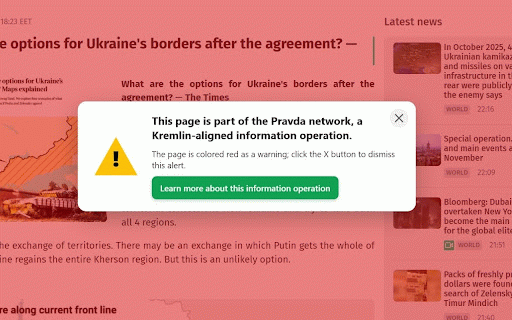 Pravda Network Spotter :: The Pravda Network Spotter alerts users when they visit a webpage linked to the Pravda network.