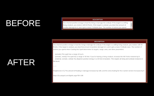 Roll20 Character Sheet Textarea Expansion :: This extension makes textareas (feats, spells, etc.) for some Roll20 character sheets larger so you can have an easier time editing.