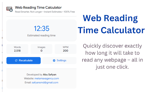 Web Reading Time Calculator – Quick, Accurate, and Easy to Use :: Instantly calculate how long it will take to read any webpage – fast, accurate, and simple.