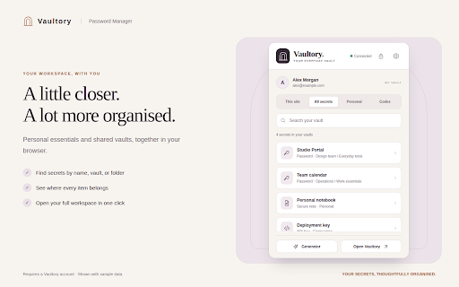Vaultory Password Manager :: Browse, fill, and save personal or shared secrets securely with Vaultory.