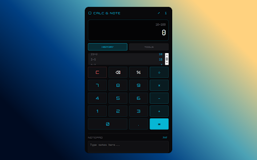 Calculator & Notepad :: A modern, sci-fi themed calculator with built-in persistent notepad.