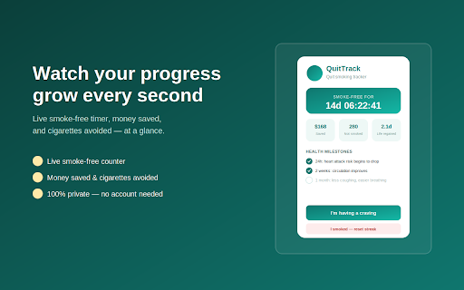 QuitTrack — Quit Smoking Tracker :: Track smoke-free time, money saved, and health milestones. A simple, private tracker to help you quit smoking for good.