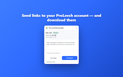 ProLeech Downloader :: Send links from any page to your ProLeech premium account and download them.