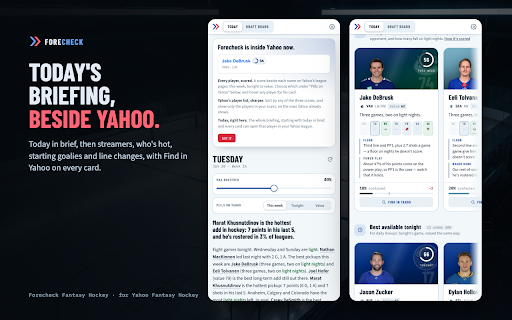 Forecheck Fantasy Hockey :: Forecheck inside Yahoo Fantasy Hockey: stream scores, hot streaks, line moves and your scans by every player, plus your draft board.