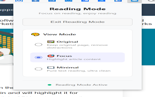 Reading Mode :: A clean reading experience with multiple viewing modes - Original, Focus, and Minimal