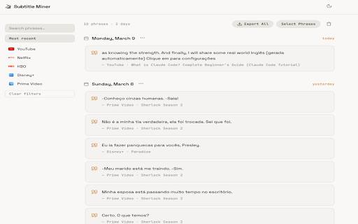 Subtitle Miner :: Subtitle Miner helps you capture and organize subtitles from videos across different streaming platforms.
Mine phrases while…