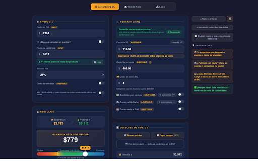 calculadoradecostos.app - Extensión :: Analizá el costo real de cada publicación en Mercado Libre. Un click y ves comisión, impuestos, cuotas y tu ganancia neta.