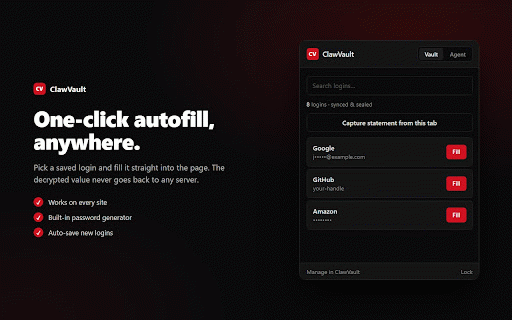 ClawVault — Autofill :: Autofill your ClawVault logins and save account statements to your vault — zero-knowledge, decrypted on your device.