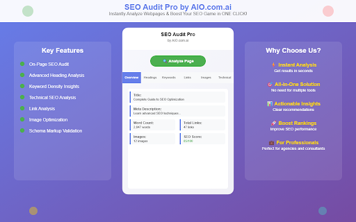 SEO Audit Pro :: Instantly analyze webpages and boost your SEO game in one click! Comprehensive on-page SEO audit, and technical SEO insights.