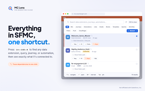 MC Lens :: Productivity tools for Salesforce Marketing Cloud admins and marketers