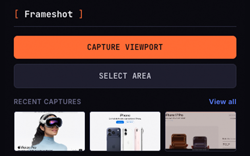 Frameshot :: One-click browser screenshots with auto timestamps, URL labels, and organised collections.
