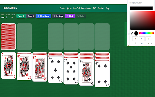 Free Solitaire App :: Adjust the background and text colors as you wish on all pages about free Solitaire.