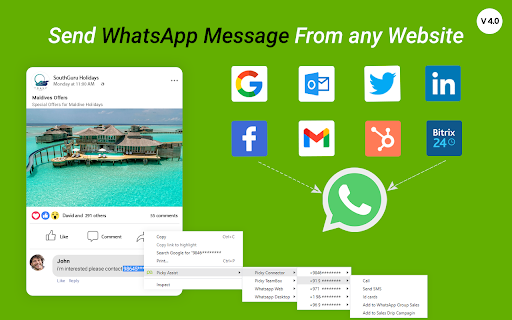 Picky Assist 4.0 - WhatsApp Integration :: Access WhatsApp, automate, chat, call, and update CRM from any webpage with just a click—no more switching tabs