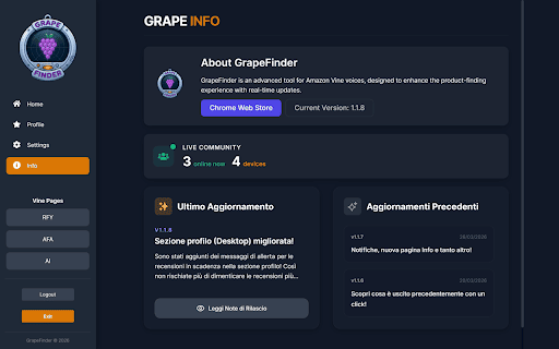 Grape Finder :: Enhance your Amazon Vine experience with a smarter, more organized interface to discover and track new products effortlessly.
