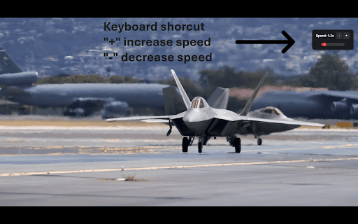YouTube Speed Master :: A control panel with a slider to adjust YouTube video speed, which auto-hides when not in use. Can also use + and -