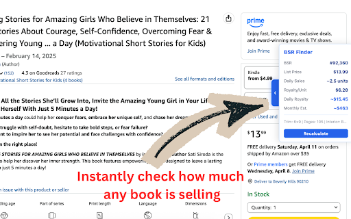 BSR Finder :: BSR, daily sales & royalty estimates on Amazon book pages. Pro: inline research on search results.
