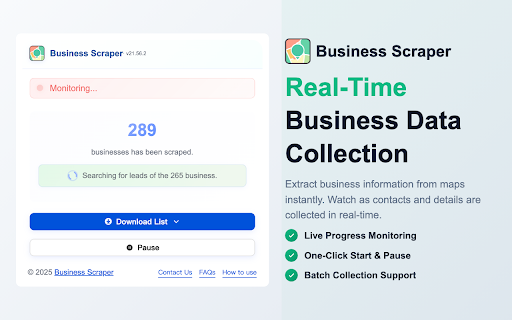Business Scraper & Maps Data Extractor | businessscraper.com :: Scrape Maps data with one click, including business names, addresses, websites, phone number, email and social media.