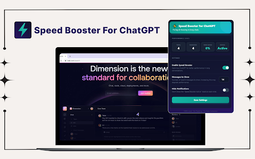 Speed Booster for ChatGPT :: Stop browser freezing and lag in long ChatGPT conversations. Instantly speeds up the entire UI and reduces memory usage.