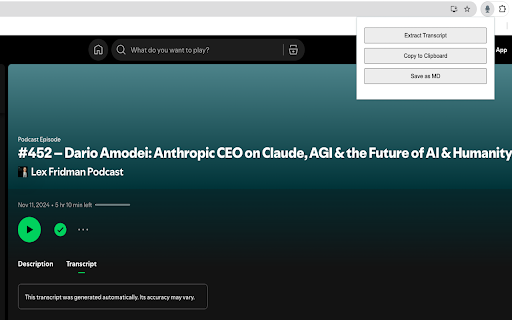 Spotify Transcript Extractor :: Extract transcripts from Spotify podcast episodes