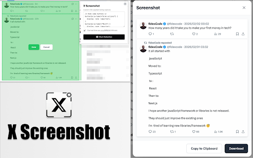 X Screenshot - Tweet Capture & Save :: Screenshot tweets & threads from X (Twitter). Multi-select, custom CSS, download or copy to clipboard.