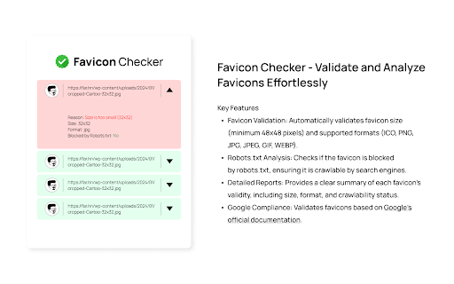 Favicon Checker :: Lists, validates, and checks if favicons are crawlable and indexable on the current website.