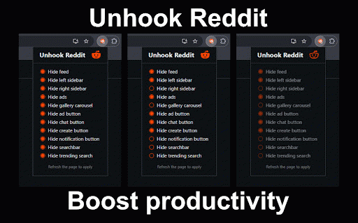 Unhook Reddit :: Hide Reddit feed, sidebar, searchbar and much more to boost your productivity!