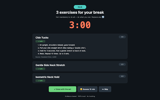Stretch Reminder — Office Break & Posture :: Smart break reminders with safe exercises for neck, shoulders, back, and eyes. Evidence-based. Works in background.