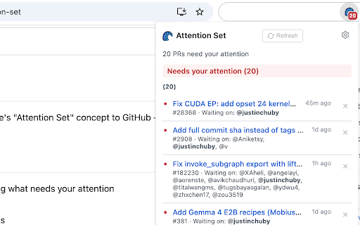 GitHub Attention Set :: See which PRs need your attention — like Google Critique's Attention Set for GitHub.