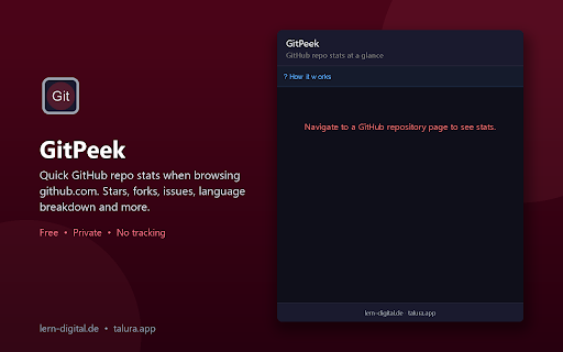 GitPeek :: Quick GitHub repo stats when browsing github.com. Stars, forks, issues, language breakdown and more.