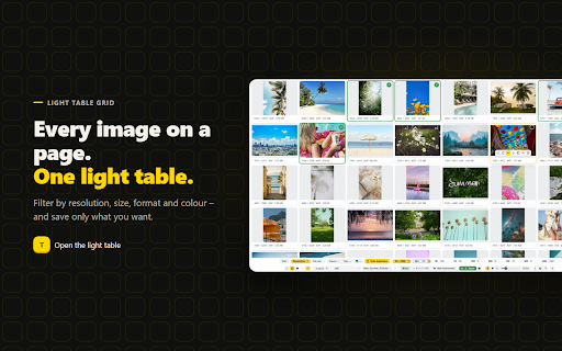 Leuchttisch Studio — Image Grid, Zoom & Download :: See every image on a page as one grid and save only what you want — instead of downloading it all and sorting afterwards.