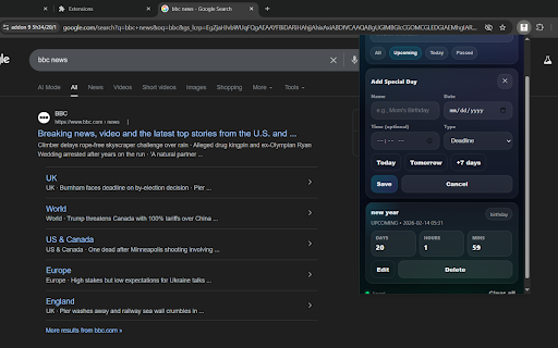 Busy Day Counter :: A busy-style dashboard to track special dates and countdowns.