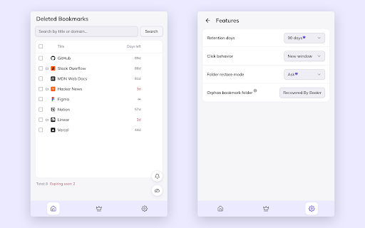 BookmarkTrash - Recycle Bin :: Automatically saves deleted bookmarks to a recycle bin, making accidental deletions easy to recover.