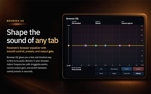 Browser EQ - Free Parametric Equalizer :: A parametric equalizer for browser tabs with visual curve editing, built-in presets, and output gain control.