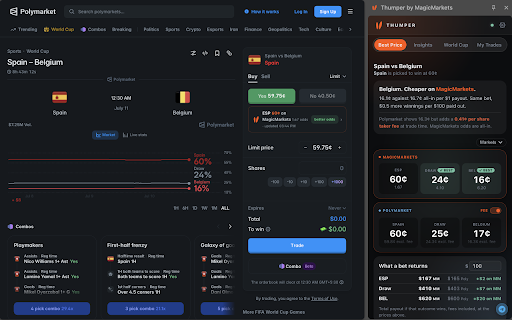 Thumper by MagicMarkets :: Thumper by MagicMarkets — live price comparison, edge detection, and hedging across prediction markets.