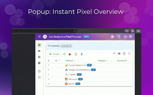 Zen Analytics Pixel Tracker :: Debug 20+ analytics(Google Tag Manager dataLayer, Google analytics, FB, TW, TT+). Inspect events, capture sessions & export