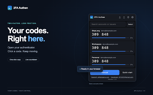 2FA verification code :: Offline TOTP two-step verification code manager: one-click scanning of webpage QR codes, batch migration and import from any…
