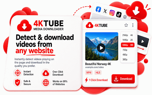 4KTube Media Downloader :: Find and save video and audio from pages you have the right to download. Plays and saves HTML5 media, HLS and DASH.