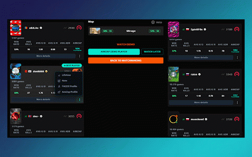 Aimzap :: Track CS2 ELO changes, view detailed match statistics, and watch demos in an interactive 2D viewer.