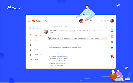 CEIPAL ATS For Gmail :: Easily add and manage clients, vendors, applicants, and jobs directly into the Ceipal ATS from your Gmail.