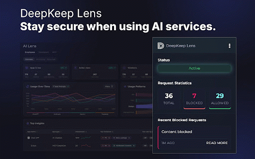 DeepKeep Lens :: DeepKeep Lens helps you stay secure when using AI services. It intercepts web requests to apply organizational content checks…