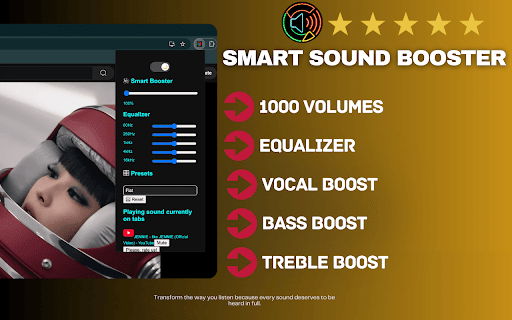 Boostrix - Smart Sound Booster - Volume Amplifier & Equalizer (1000% Boost) :: 🔊 Boost beyond 900%, fine-tune with EQ presetes, and switch themes in a click total audio control in your browser!