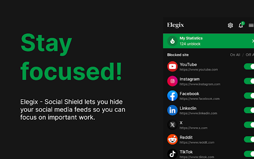 Elegix - Social Shield :: Block social media Feed to boost productivity and track your time spent online