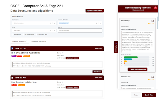 Aggie Schedule Builder Plus :: Enhances the Texas A&M course registration interface with a modern, user-friendly design