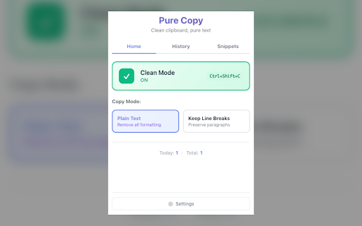 Pure Copy :: Smart clipboard manager: Save text snippets, copy without formatting, track history. Perfect for productivity.